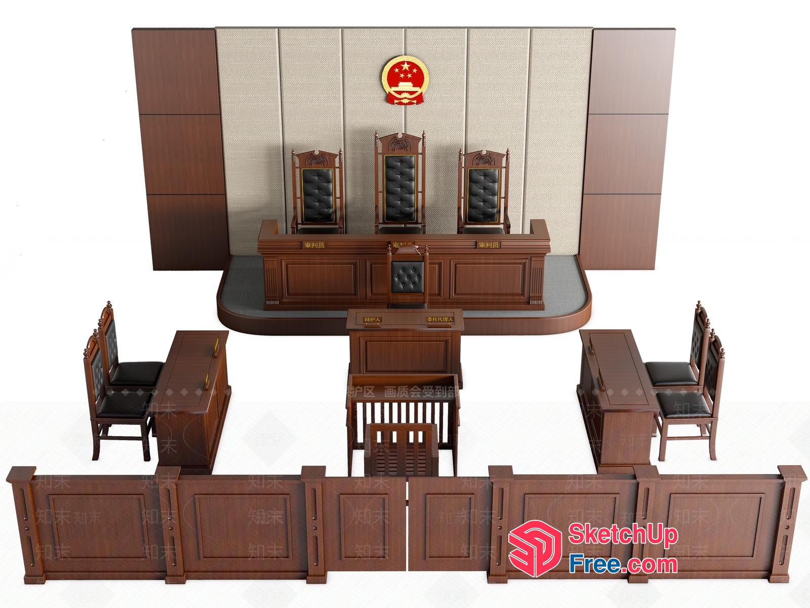Judicial Bench And Witness Stand 3D SketchUp File