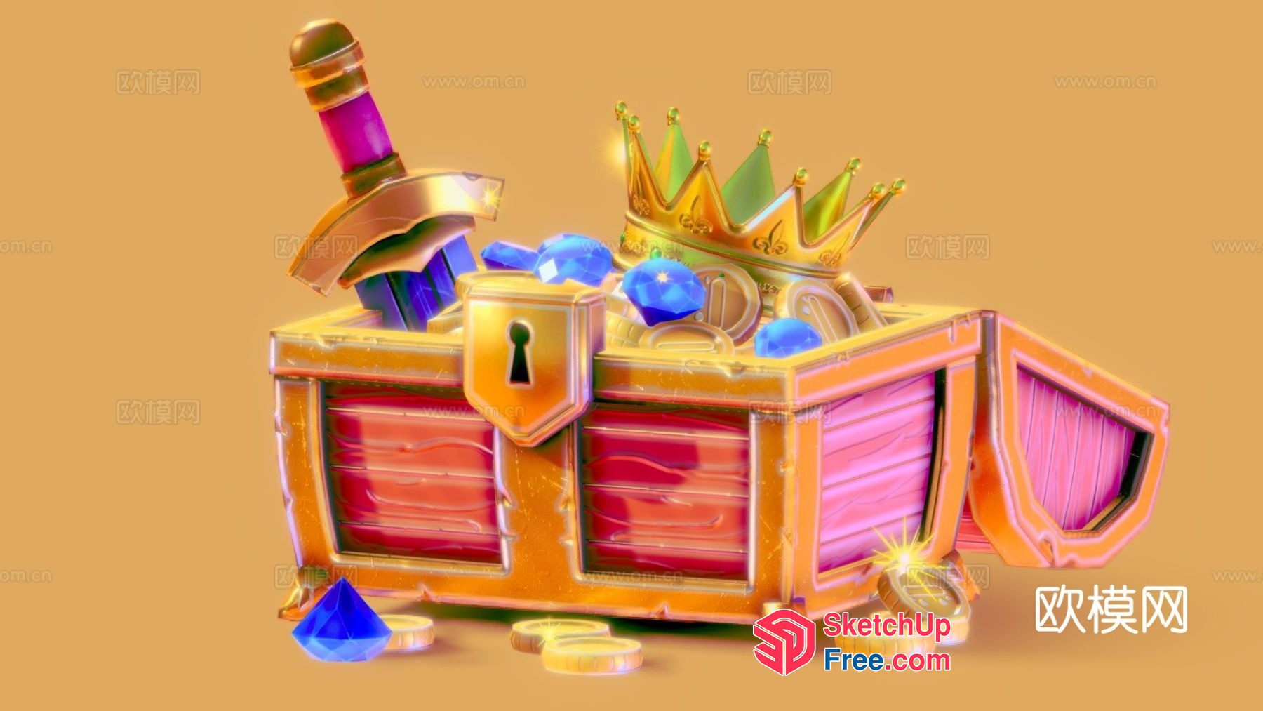Treasure Chest With Crown And Sword 3D SketchUp File