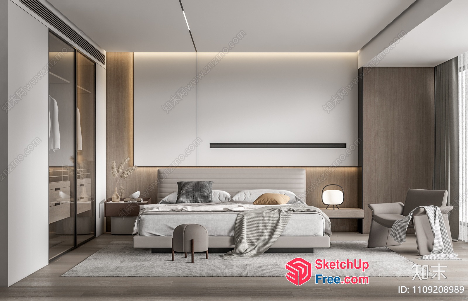 Modern Minimalist Bedroom With Neutral Color Scheme 3D SketchUp File