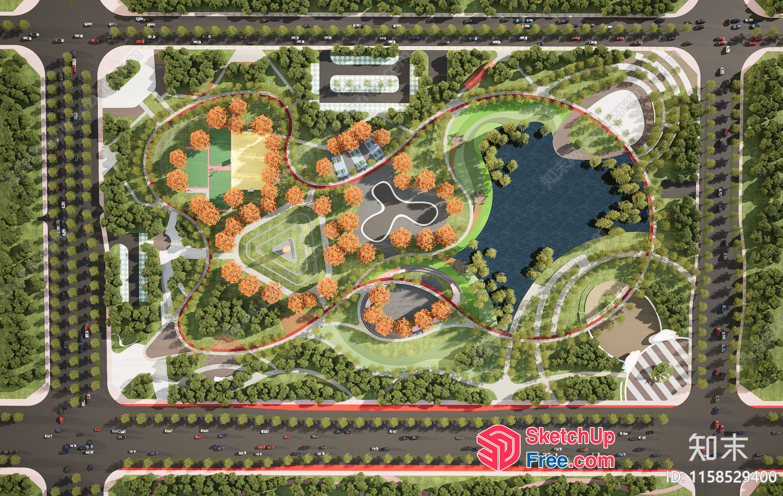 3D Park Rendering With Modern Design Elements 3D SketchUp File