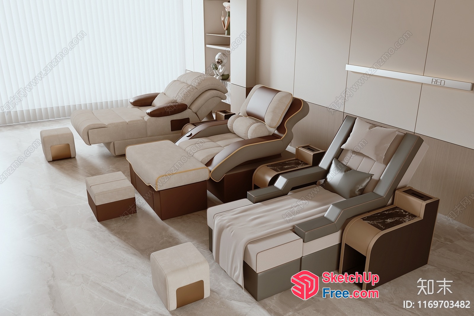 Modern And Elegant Spa Chairs With Footrests And Side Tables 3D SketchUp File