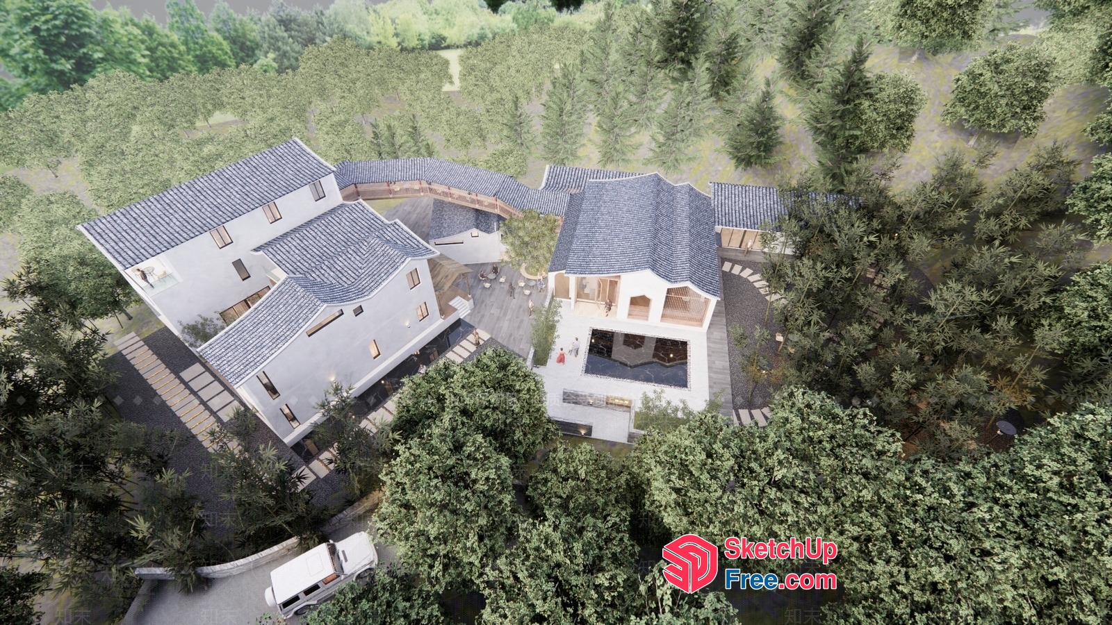 Modern Villa In A Forest Setting 3D SketchUp File