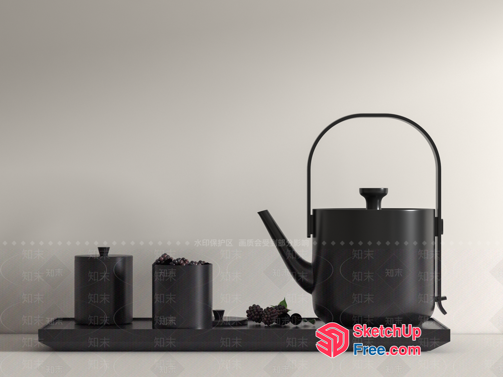 Black Metal Watering Can And Containers On A Tray 3D SketchUp File