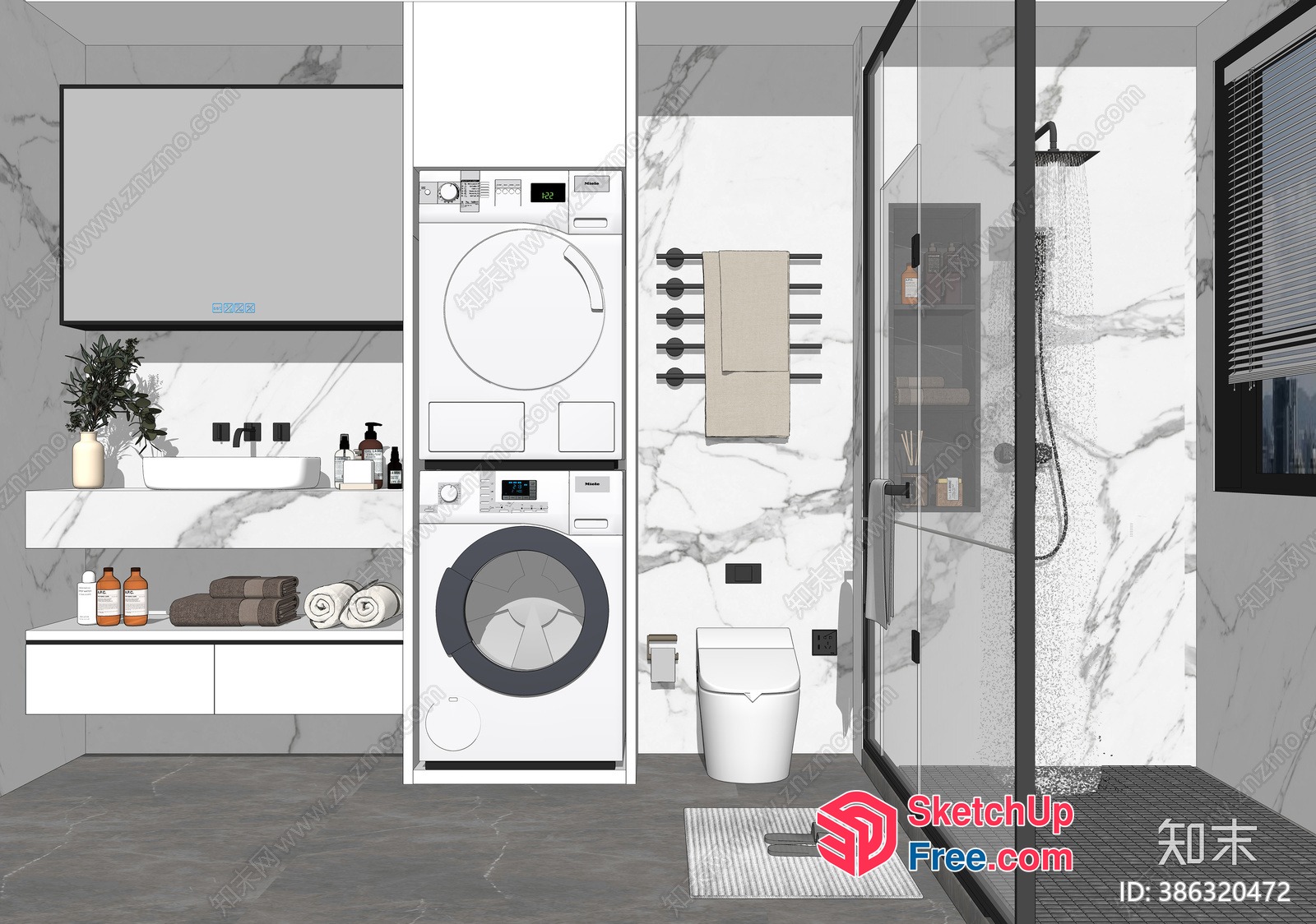 Modern Minimalist Bathroom With Marble Accents 3D SketchUp File