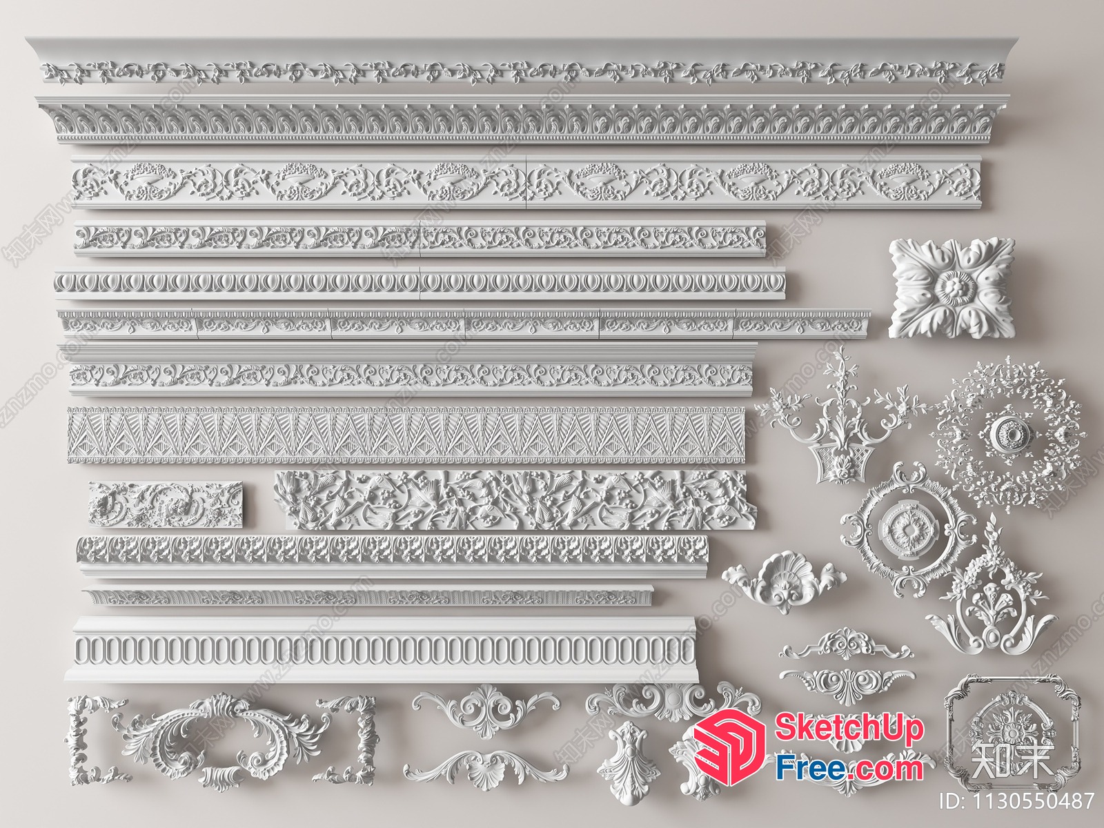 Ornate White Decorative Mouldings 3D SketchUp File