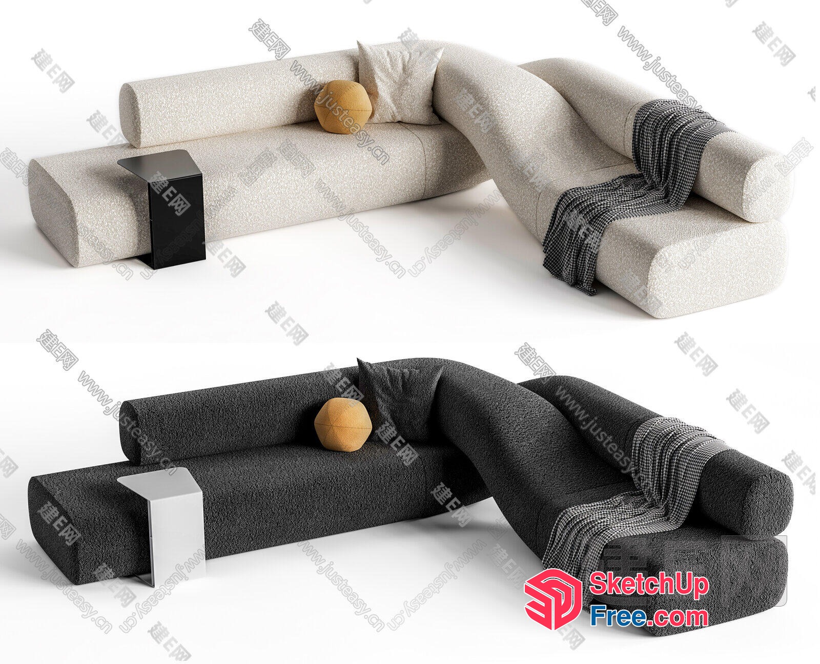 Modern Minimalist Sofa Set With Pillows And Blanket 3D SketchUp File