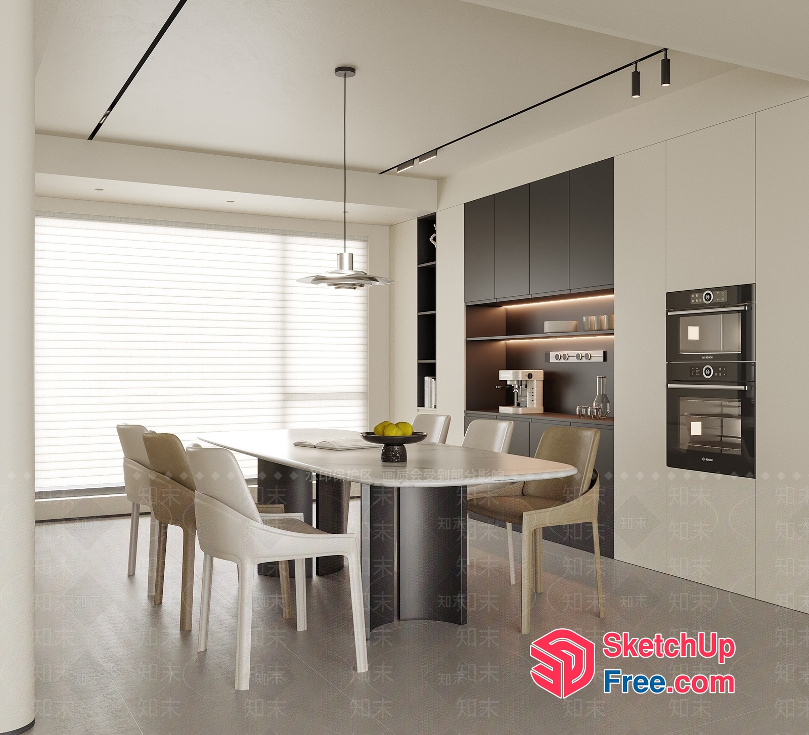 Sleek Modern Kitchen Dining Area With White And Grey Tones 3D SketchUp File
