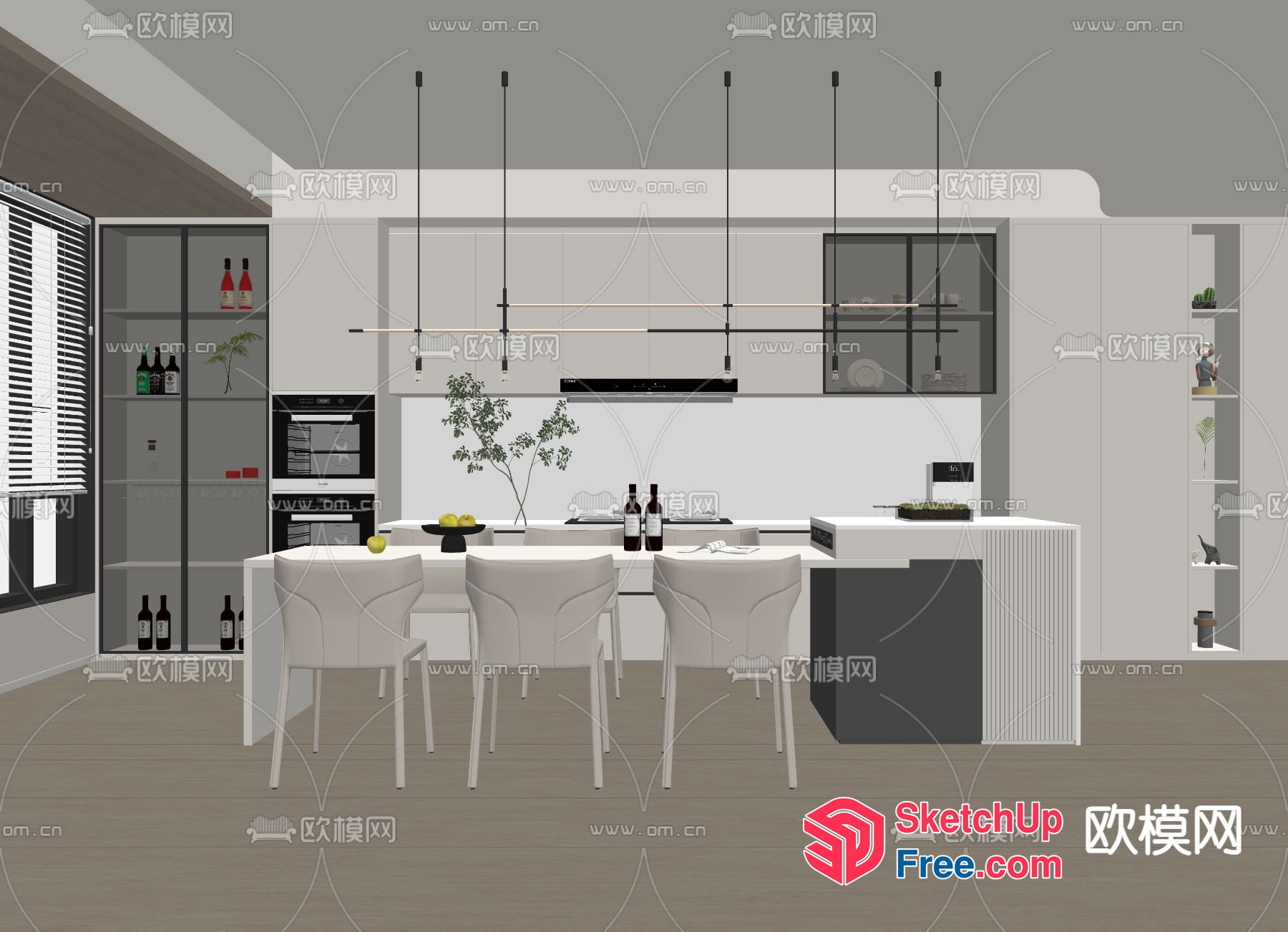Modern Kitchen Interior With White And Gray Accents 3D SketchUp File