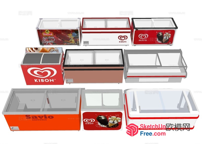 Ice Cream Freezers With Various Brand Logos 3D SketchUp File