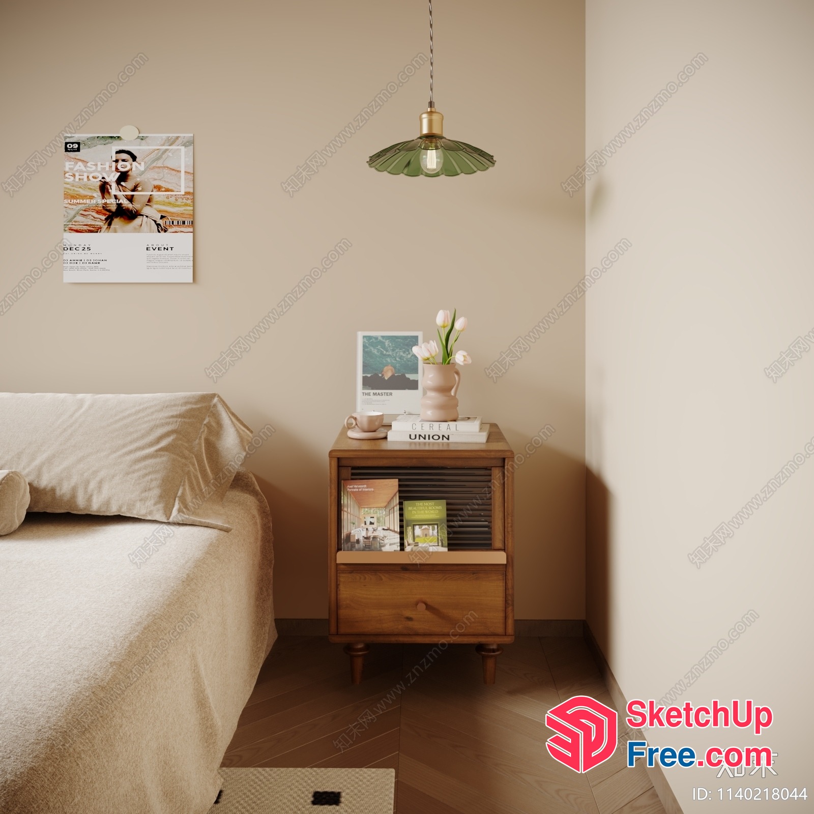 Modern Minimalist Bedroom Decor With Creamy Style 3D SketchUp File