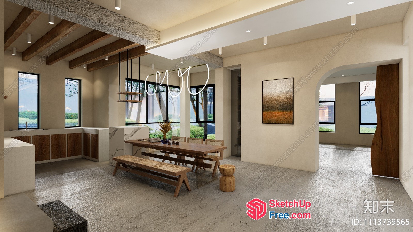 Modern Japanese-Inspired Interior With Natural Materials And Minimalist Style 3D SketchUp File