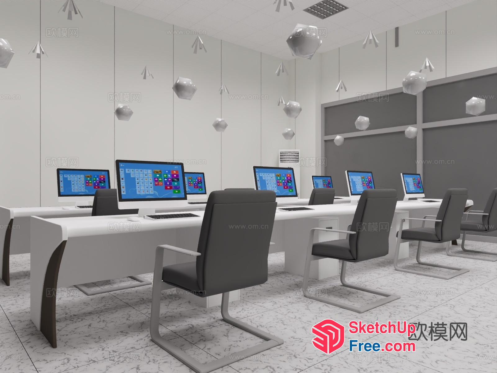 Modern Office Space With Sleek Computer Stations 3D SketchUp File