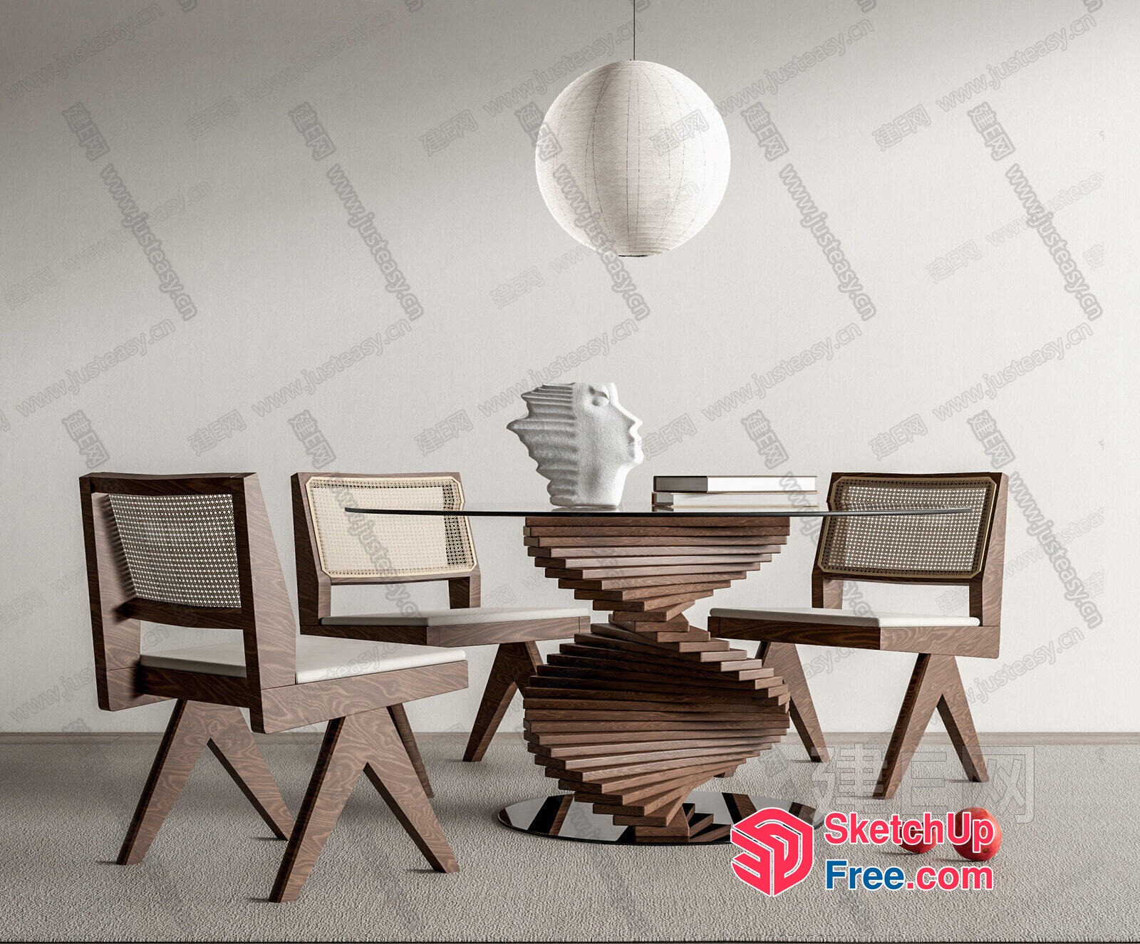 Modern Minimalist Dining Room With Unique Table And Chairs 3D SketchUp File