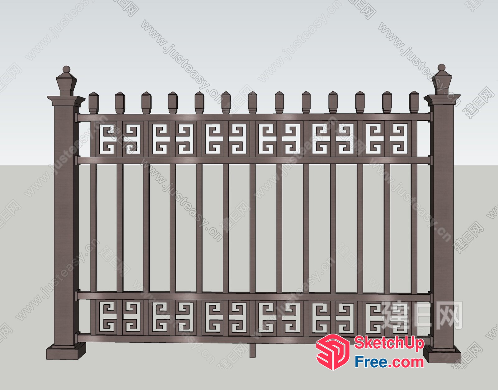 Ornate Metal Railing With Pillars 3D SketchUp File