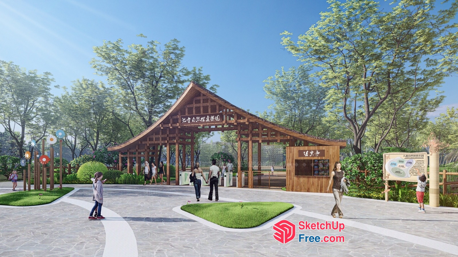 Asian-Inspired Pavilion In A Park 3D SketchUp File