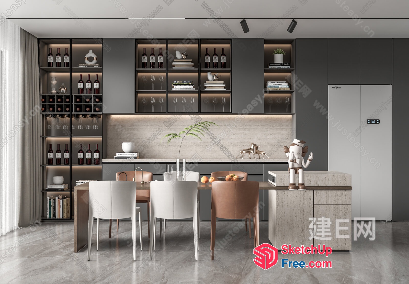 Modern Dining Room With Wine Storage And Display 3D SketchUp File