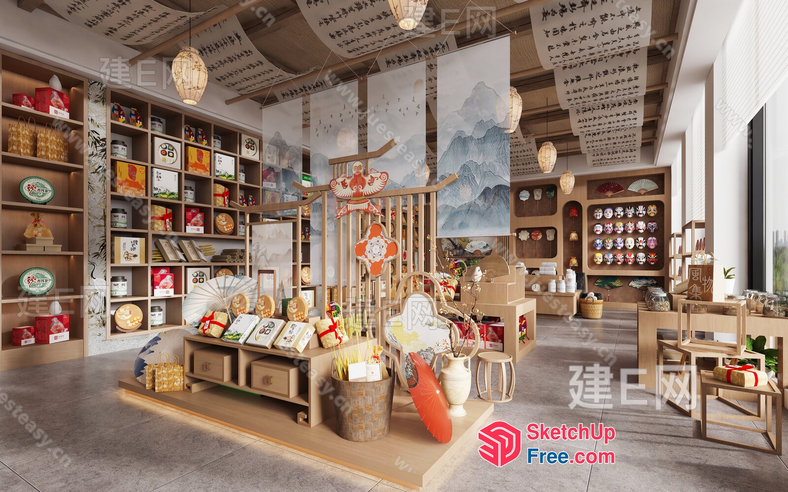 Japanese Style Store Interior With Traditional Decorations 3D SketchUp File
