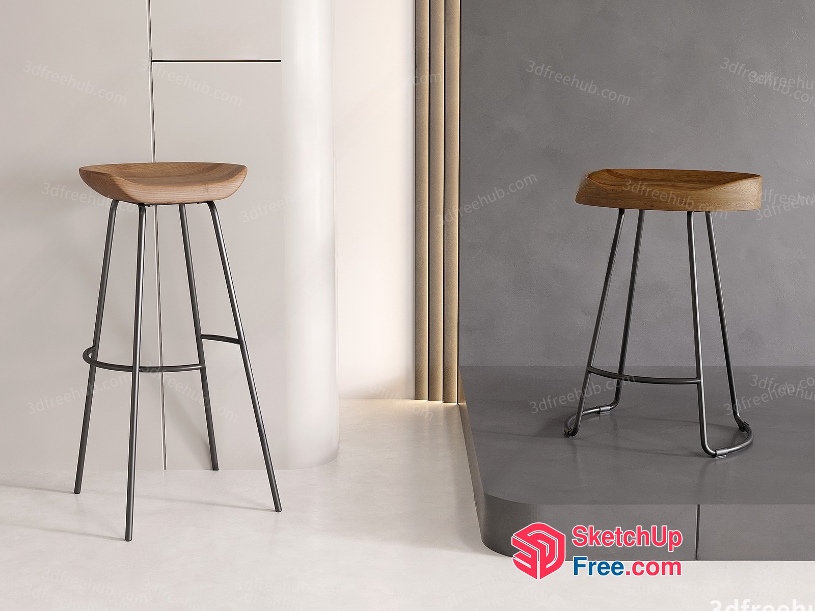Modern Bar Stools In Neutral Interiors 3D SketchUp File
