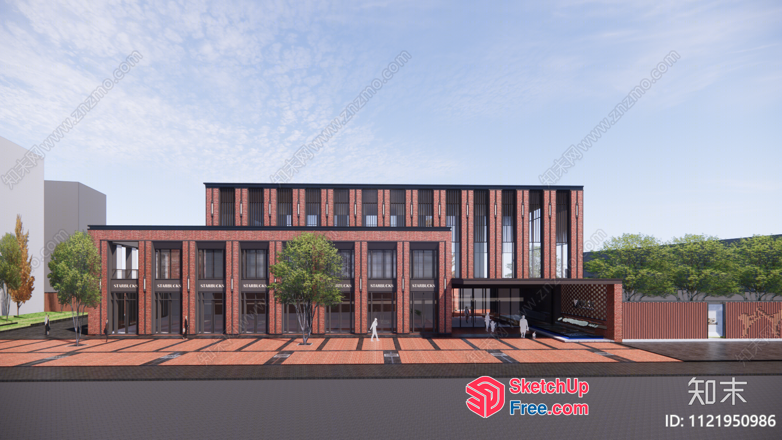 Exterior View Of A Modern Office Building With A Glass Curtain Wall 3D SketchUp File