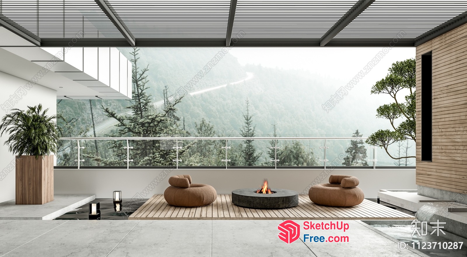 Elegant Modern Minimalist Japanese Style Villa Exterior 3D SketchUp File