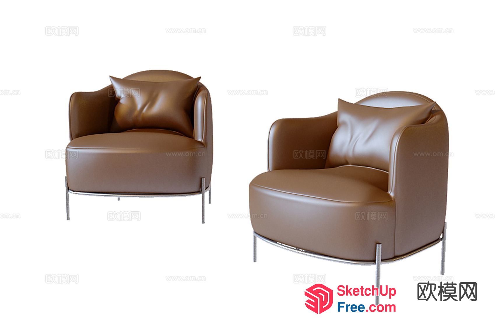 Modern Brown Leather Armchairs 3D SketchUp File