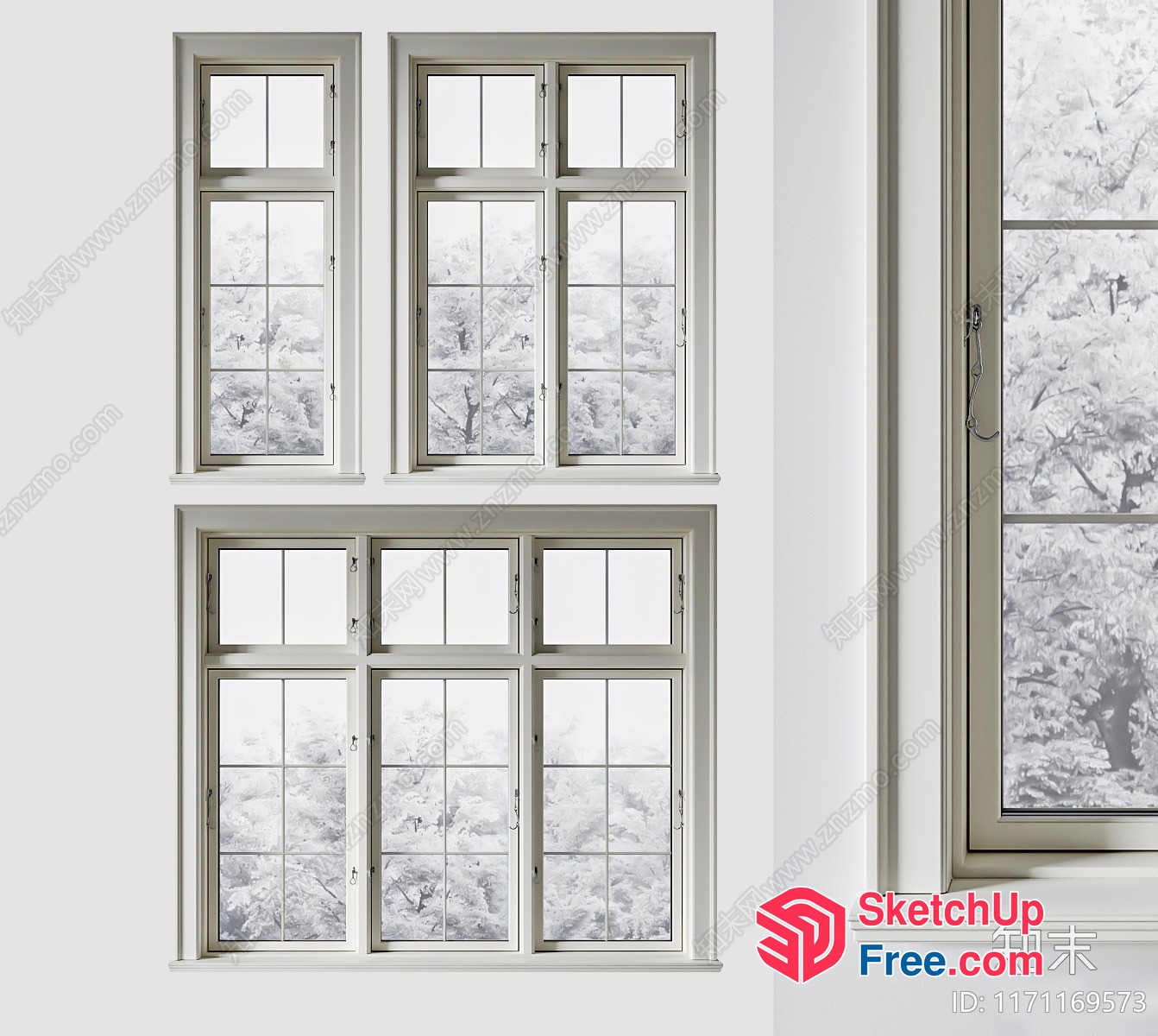 Snowy Landscape Through Elegant White Windows 3D SketchUp File