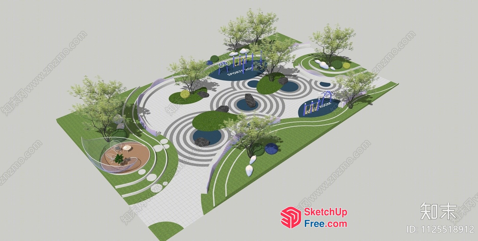 3D Rendering Of A Modern And Serene Outdoor Space With A Playground 3D SketchUp File