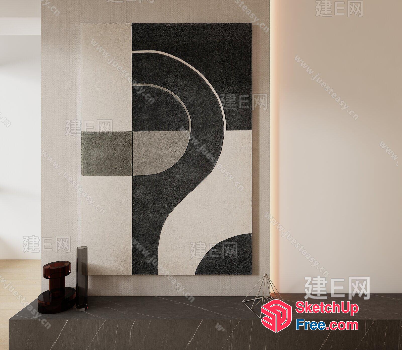 Abstract Modern Artwork With Geometric Shapes And Neutral Colors 3D SketchUp File
