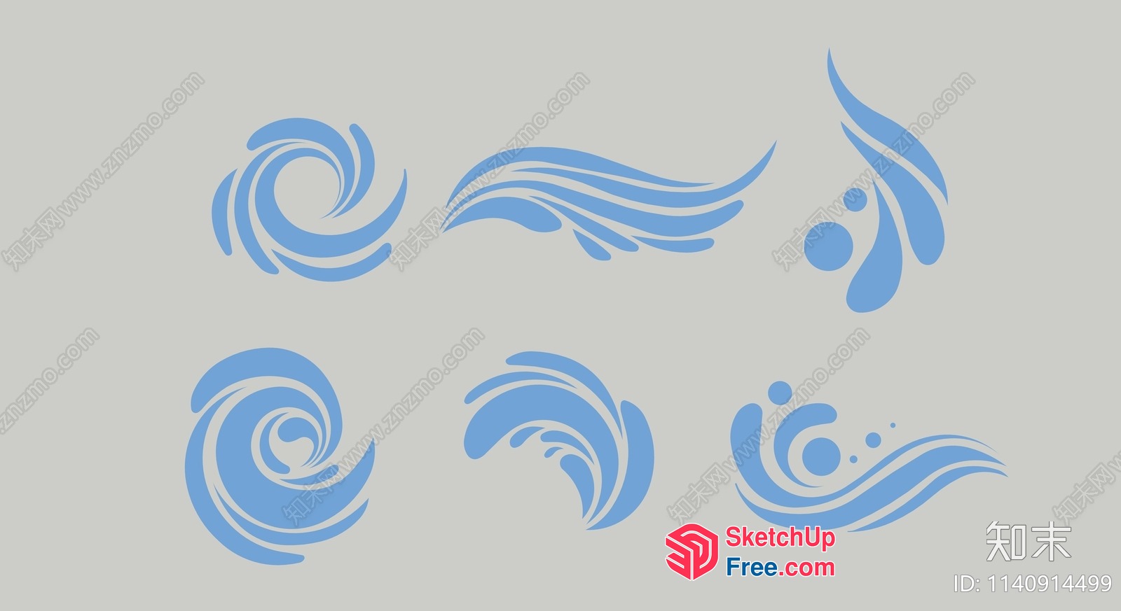 Blue Water Wave Logo Collection 3D SketchUp File