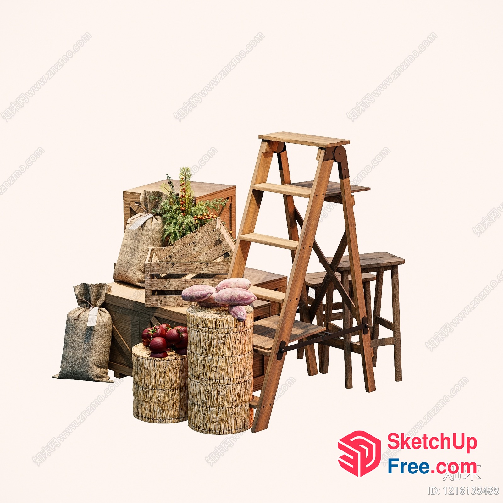 Rustic Wooden Decor Items 3D SketchUp File