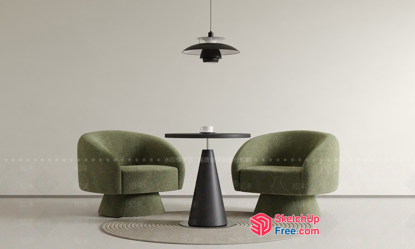 Modern Minimalist Living Room Interior With Green Chairs And Table 3D SketchUp File