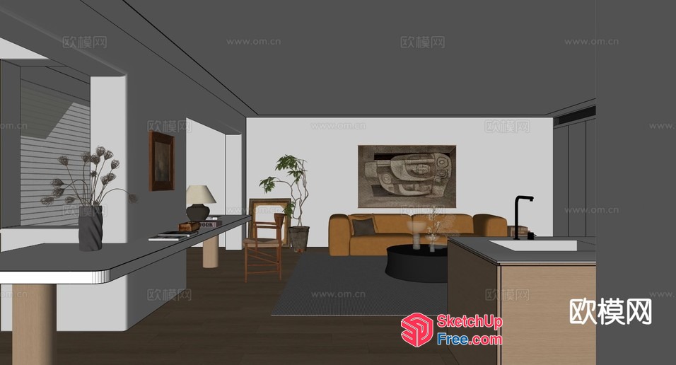 Modern Living Room With Brown And White Decor 3D SketchUp File