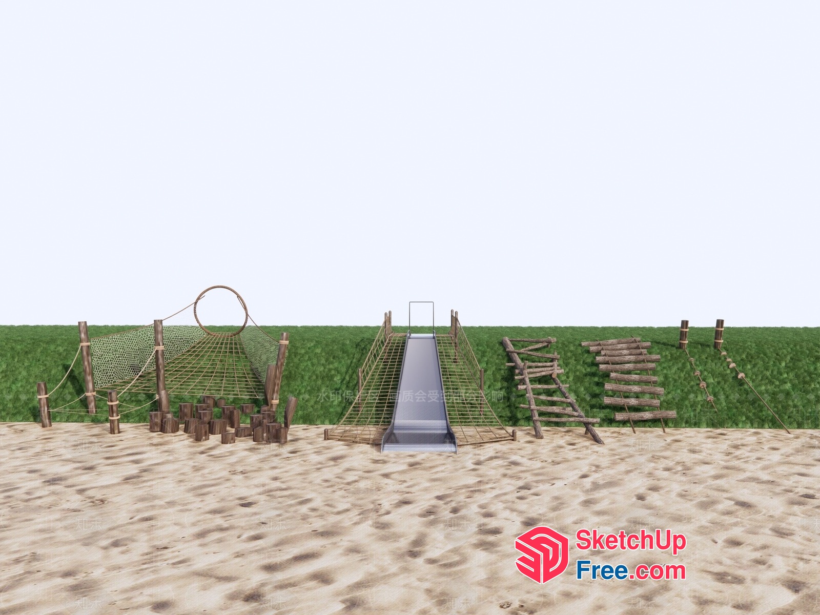 Outdoor Playground With Rope Climbing Equipment And Slide 3D SketchUp File