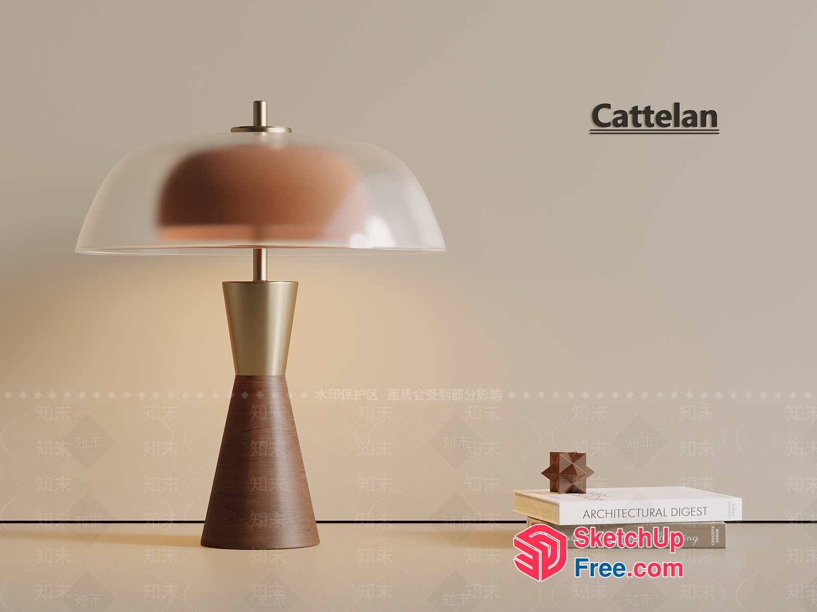 Elegant Table Lamp With Glass Shade And Wooden Base 3D SketchUp File