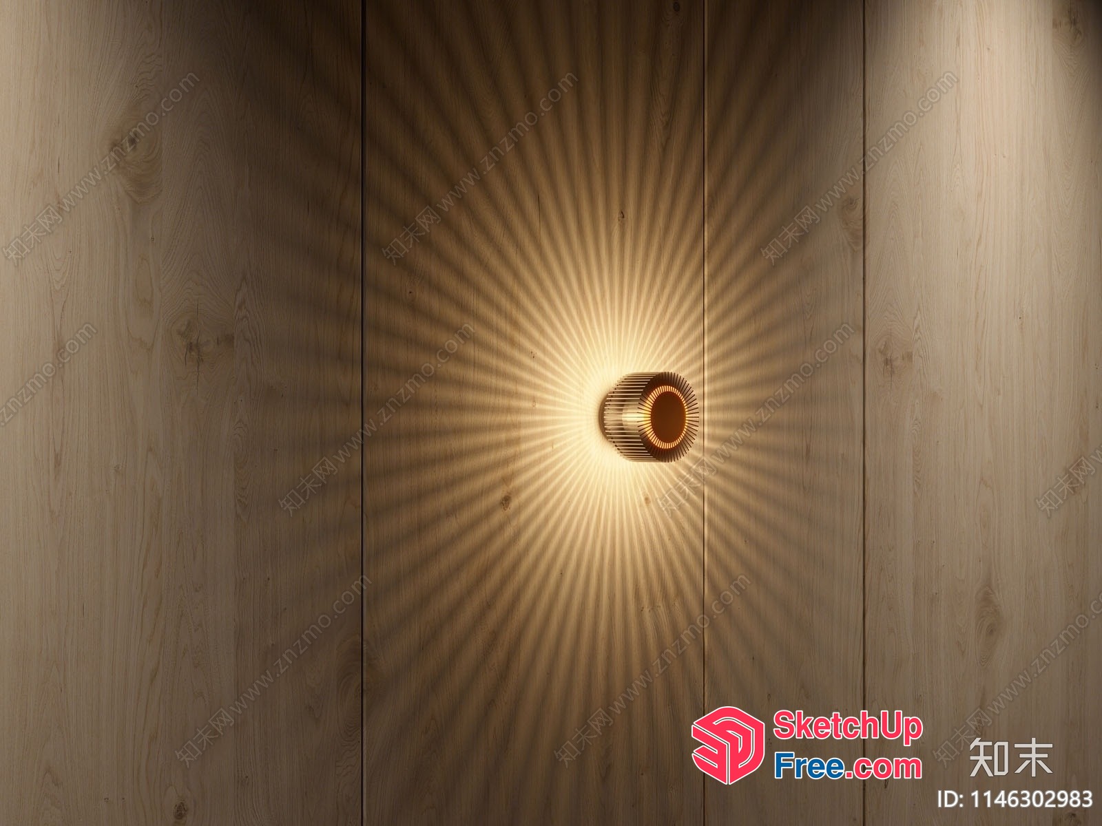 Radiant Wooden Door With Golden Accents 3D SketchUp File