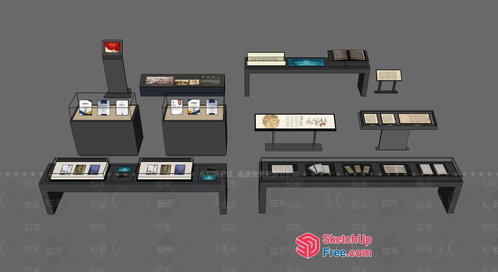 Modern Display Cases With Various Accessories 3D SketchUp File