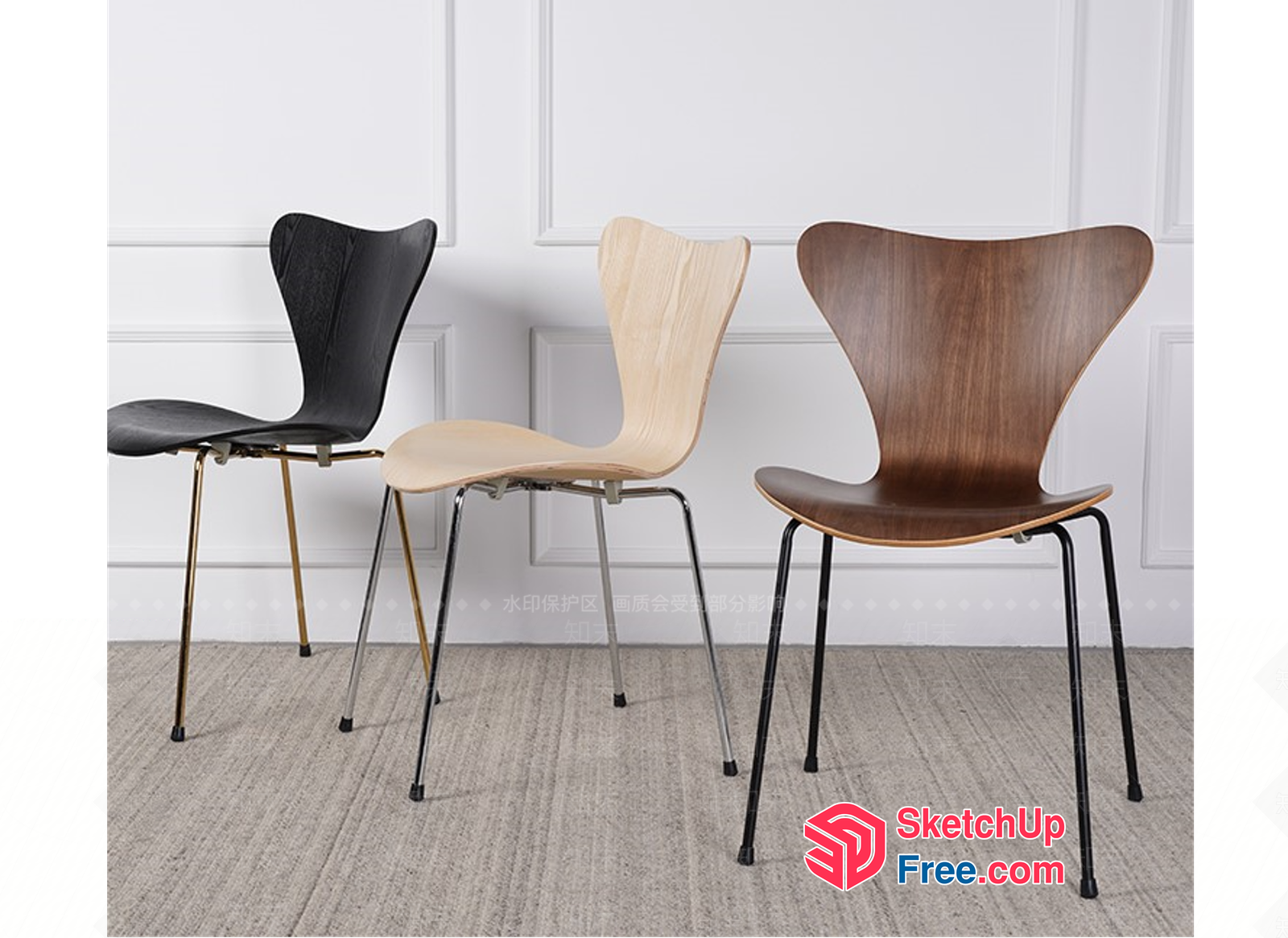 Elegant Wooden Chairs With Metal Legs 3D SketchUp File