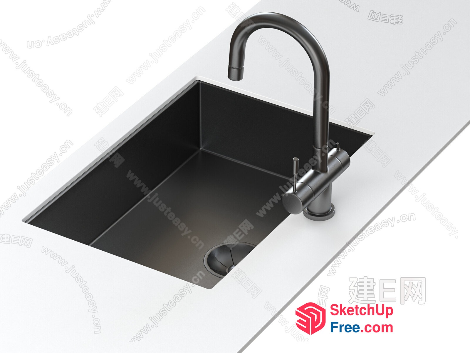 Modern Black Sink With Faucet And Railing 3D SketchUp File