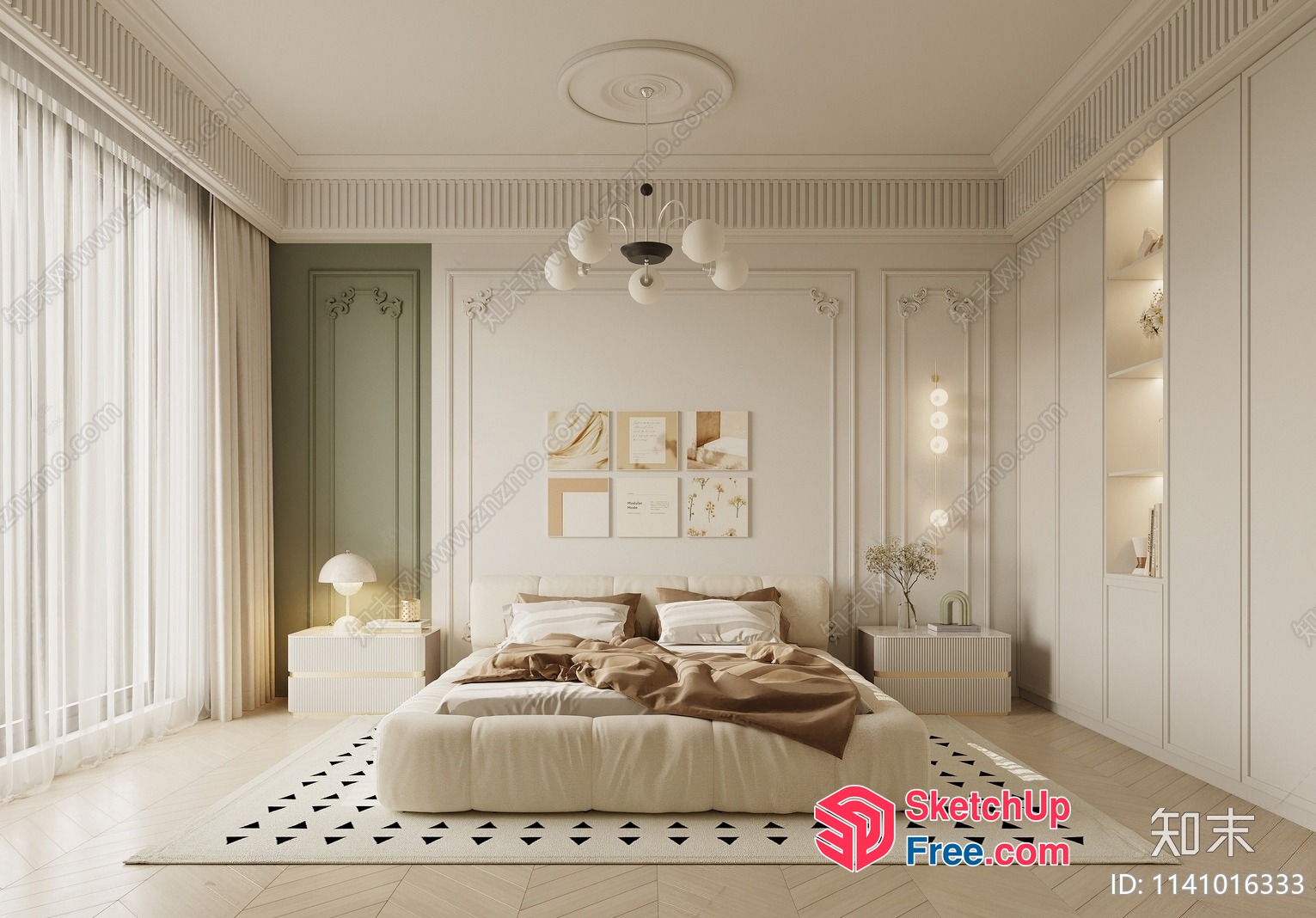 Elegant European-Style Bedroom With Creamy And Beige Decor 3D SketchUp File