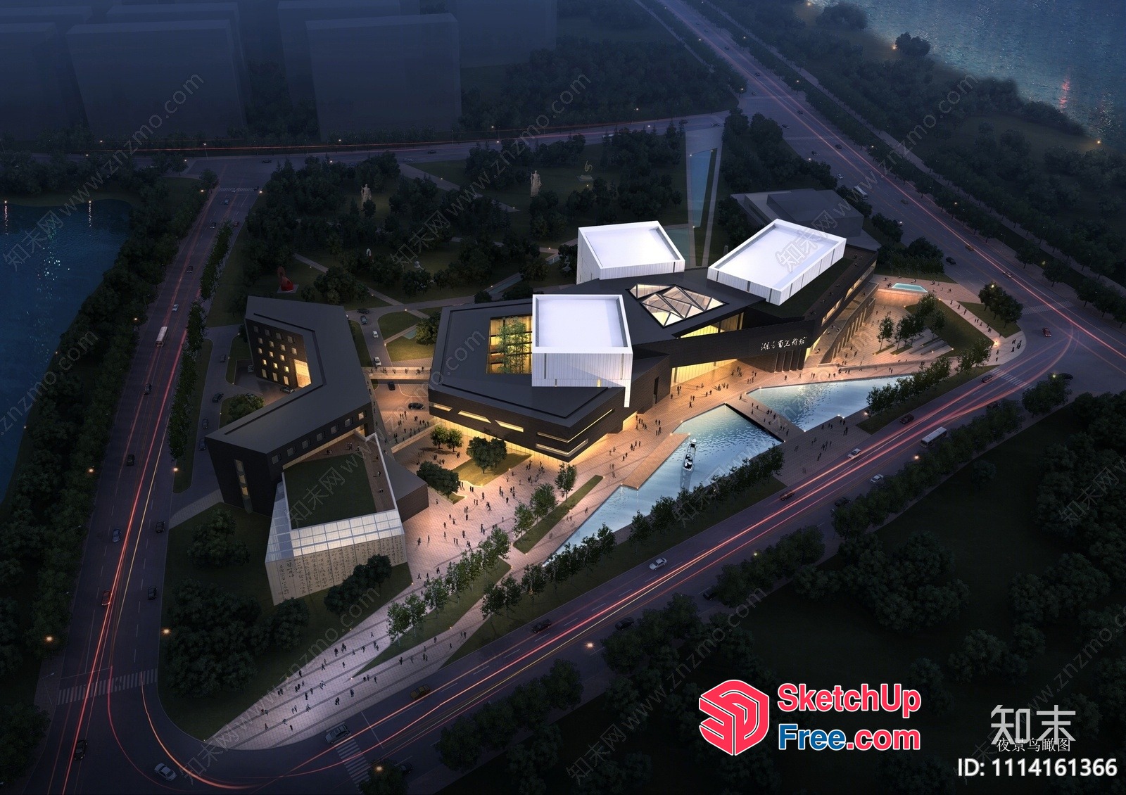 Modern Commercial Building With Glass Curtain Wall 3D SketchUp File