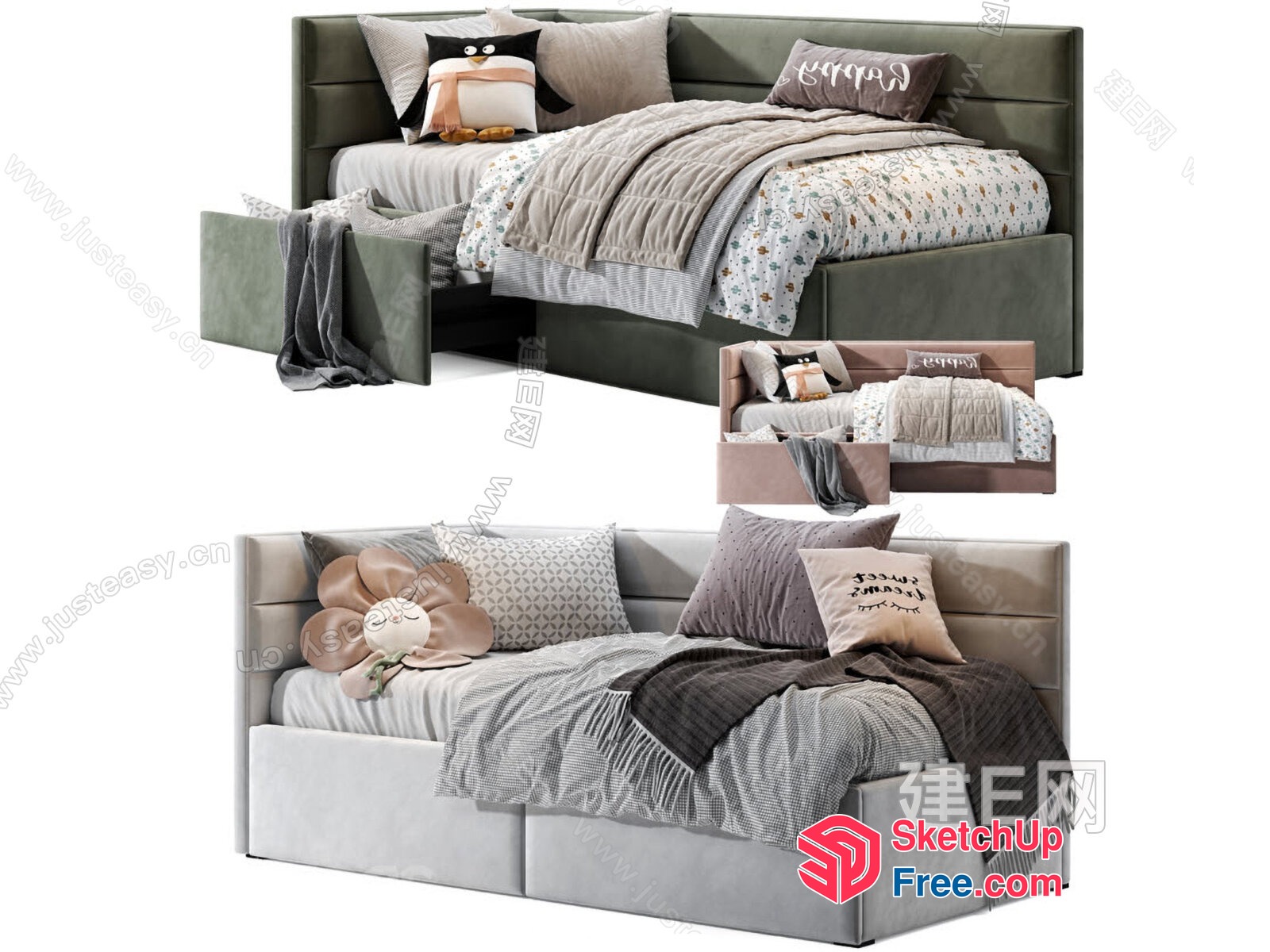 Modern Bed Design With Pillows And Blankets 3D SketchUp File