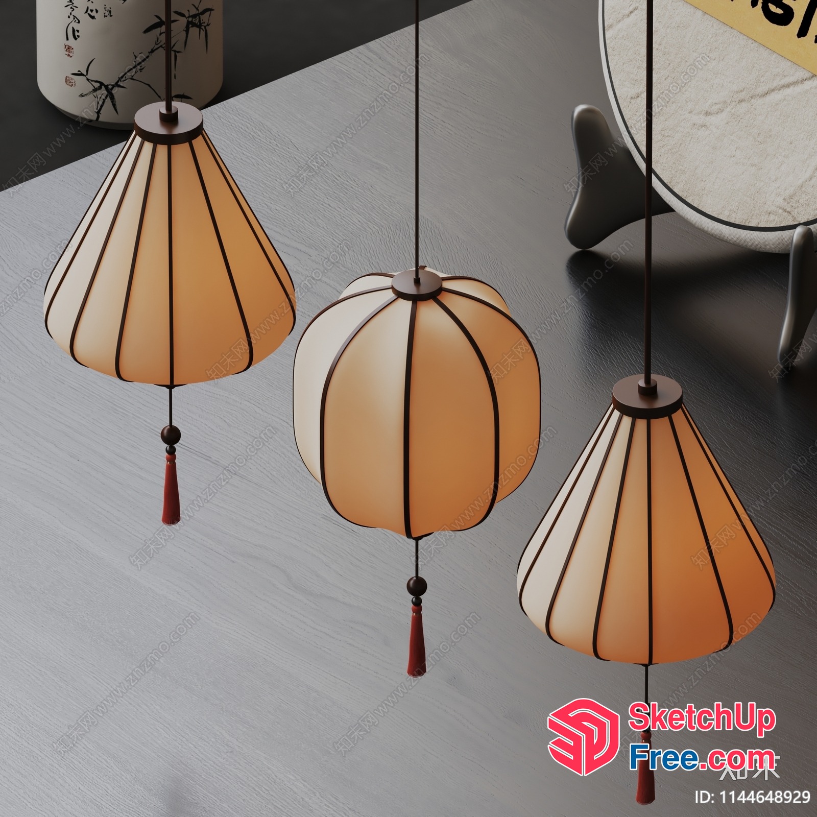 Asian-Inspired Hanging Lanterns 3D SketchUp File