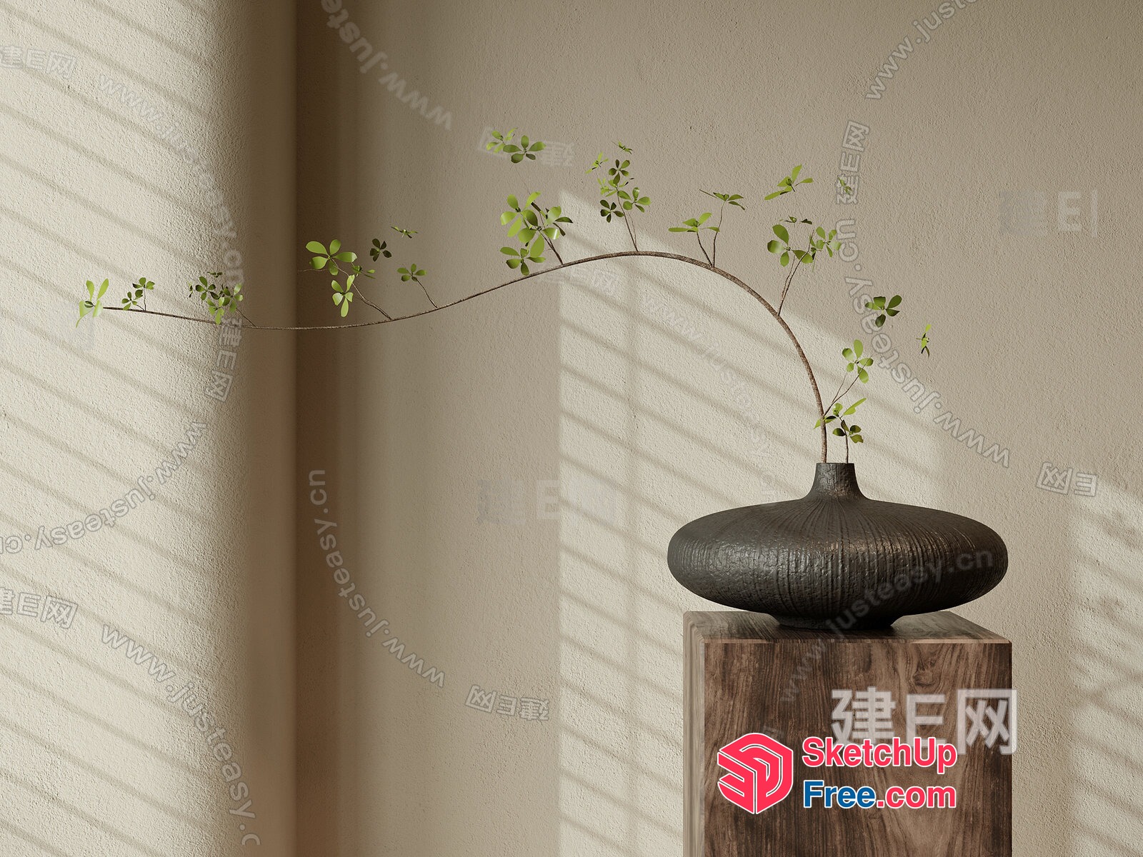 Japanese Style Decorative Vase With Branches 3D SketchUp File