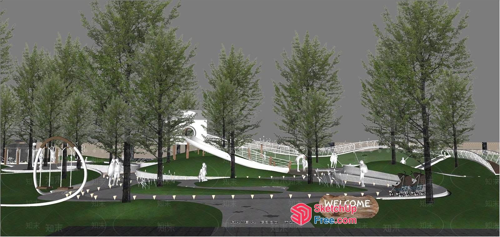 Modern Park Design With Playful Elements And Greenery 3D SketchUp File