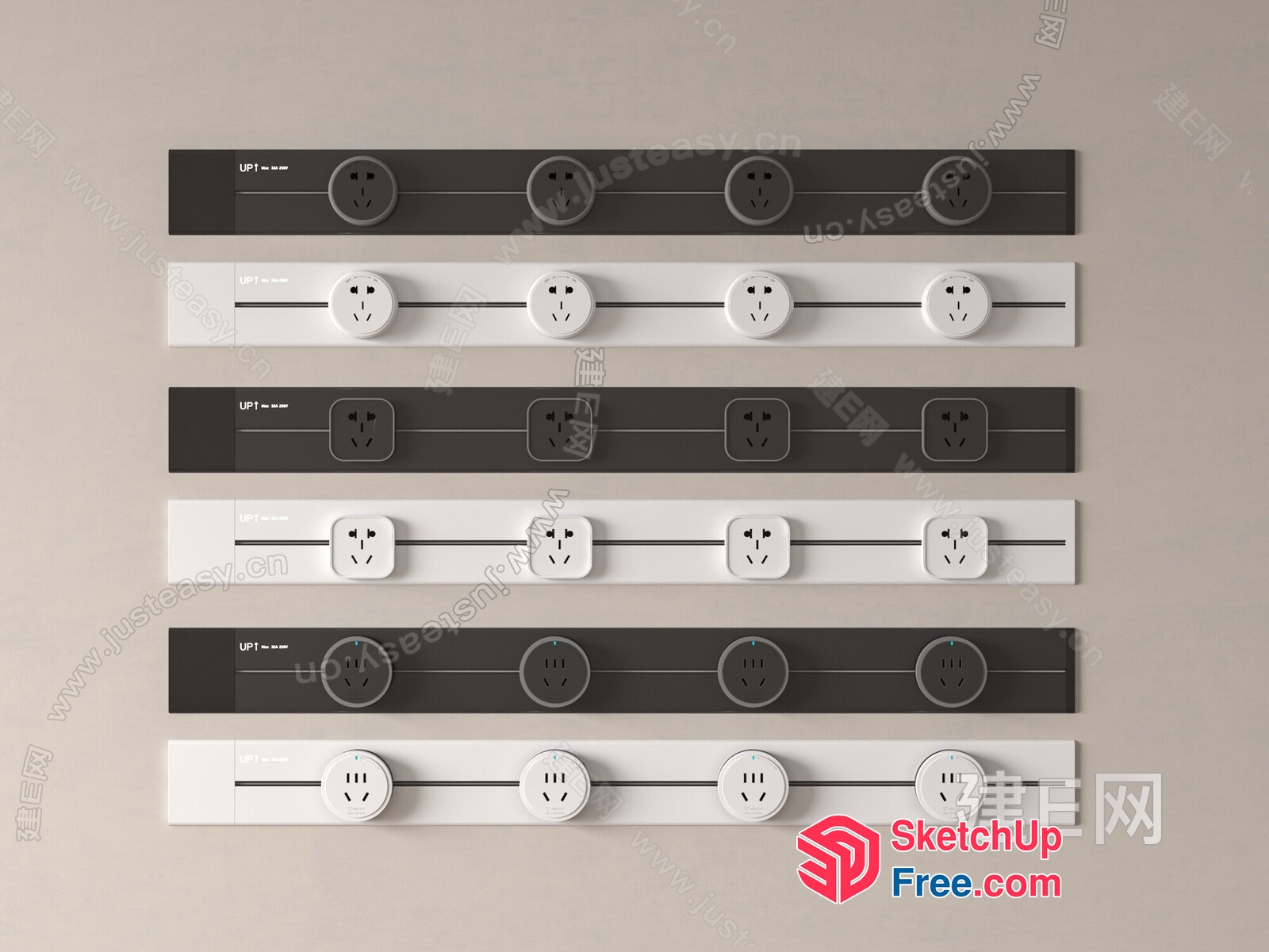 Six Rows Of Electrical Outlets On A Wall 3D SketchUp File