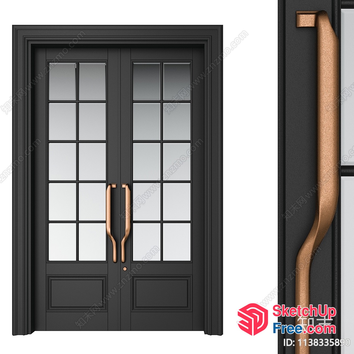 Elegant Double Door With Bronze Handles 3D SketchUp File
