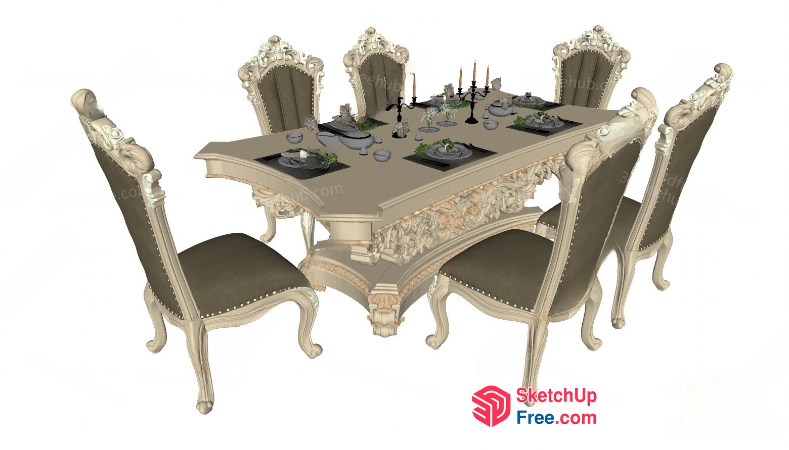 Elegant And Ornate Dining Table And Chairs 3D SketchUp File