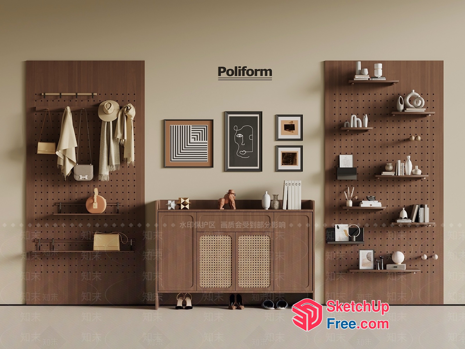 Modern Minimalist Brown Furniture And Decor Collection 3D SketchUp File