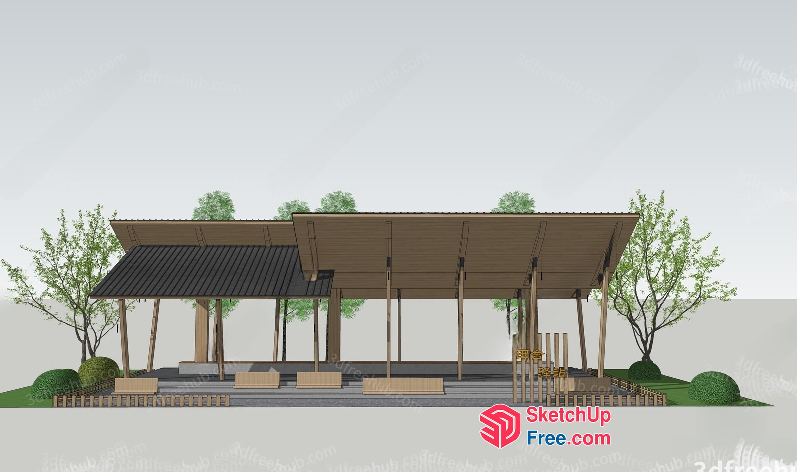 Japanese-Style Pavilion With Traditional Roof Synthesis 3D SketchUp File