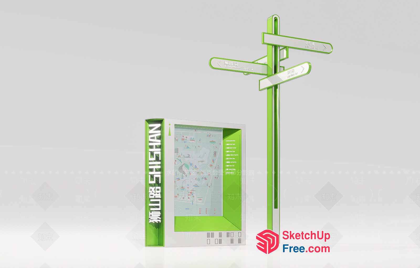 Modern Signpost And Map Display 3D SketchUp File